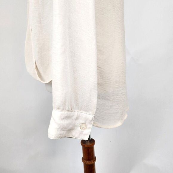 WAYF Wrap Top Crossover Front Cream Sheer Shirt Blouse Women Size S - Picture 4 of 6